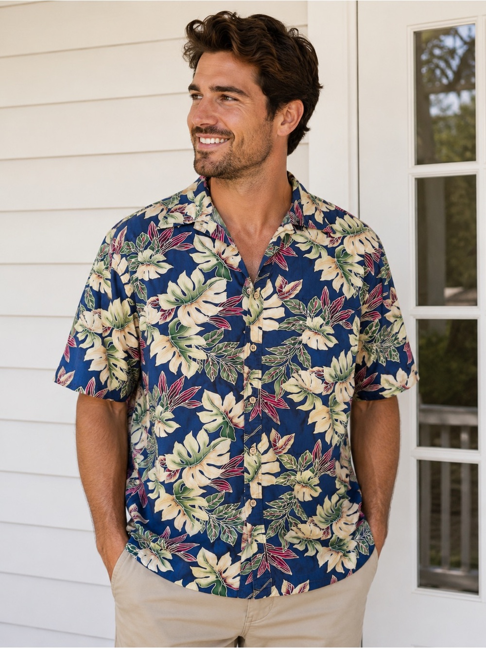 Cooke Street Honolulu Hawaiian Shirt XL Blue Tropical Floral Cotton Camp Shirt